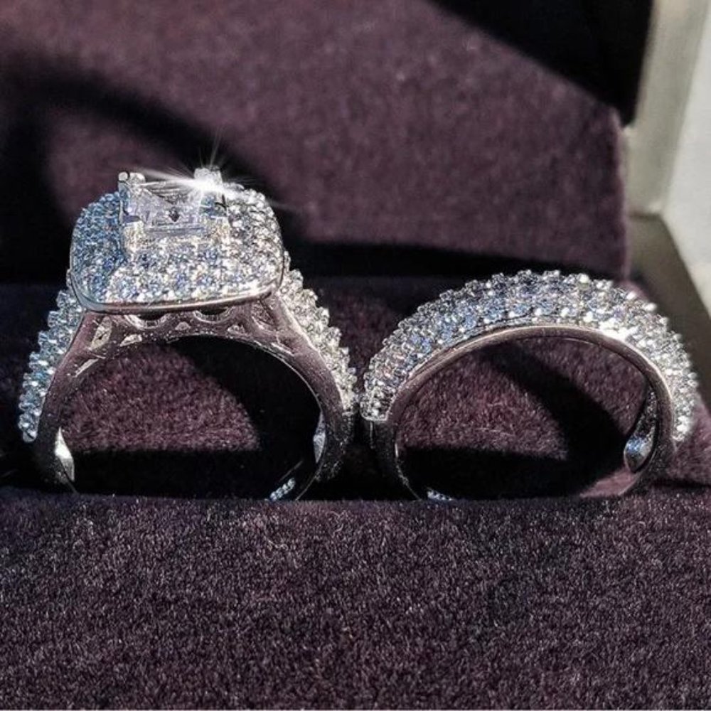 NEW SET 925 STERLING SILVER DIAMOND RING, CUTE RING, SHINY RING. - Picture 4 of 6